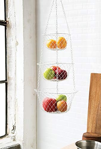 Fox Run 3-Tier Copper Kitchen Hanging Fruit Baskets For Kitchen, 32 Inches | Easily Store & Display Fruit & Vegetables | 3 Tiers Of Baskets For Organization | Beautiful Copper Hanging Kitchen Baskets