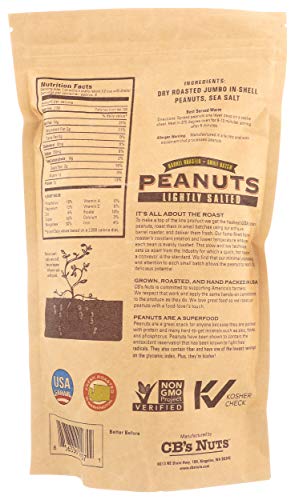 CB's Nuts Lightly Salted Peanuts — In-Shell, USA Grown, Slow Roasted in Small Batches, Non-GMO Verified, No Palm Oil, 12 oz Bag