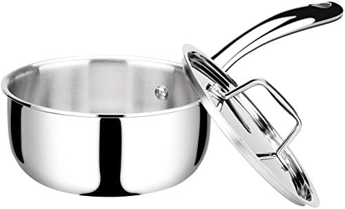 Duxtop Tri-Ply Stainless Steel Saucepan with Lid, 3 Qt Induction Pot | Whole Clad Saucier Pan, Dishwasher and Oven Safe, Stay-Cool Handle