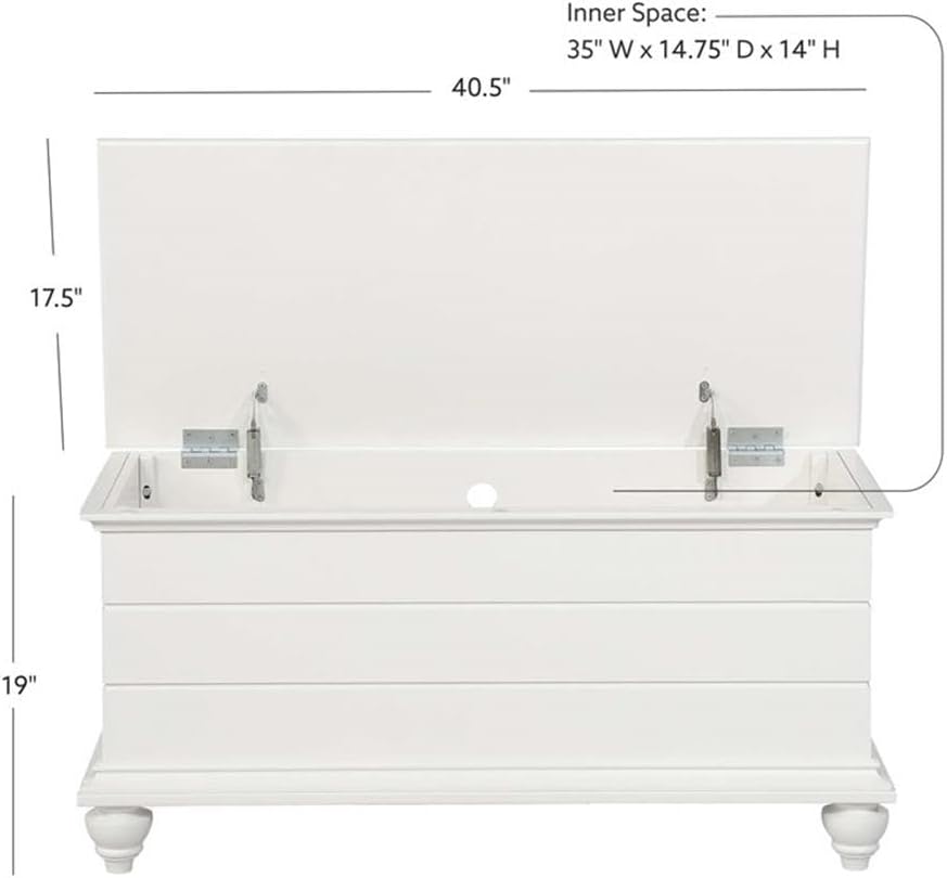 BOWERY HILL Transitional Rubberwood Cedar Chest, 40.5" W x 17.33" D x 19" H, MDF and Tupelo Veneer, White Finish, Faux Plank Details