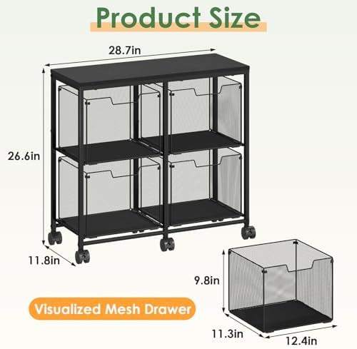 Sbanmao 4 Drawer Lateral File Cabinet, Mobile Filing Cabinet