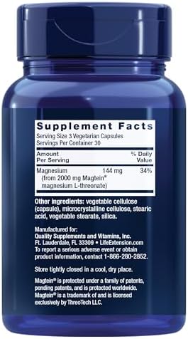 Neuro-Mag Magnesium L-Threonate, Memory Health, Quick Thinking, Cognitive Health Support, Vegetarian, 90 Vegetarian Capsules