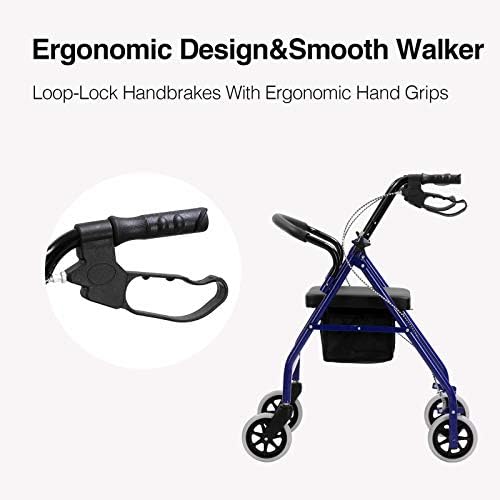 4 Wheels Folding rollator Walker with Handbrakes and carrybag,Medical Walkers with Seat and Wheels,Blue