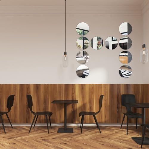 Aneco Acrylic Round Mirrors Non Glass Round Mirror Plate Self Adhesive Mirror Stickers for Home Wall Decor or Wedding Table Centerpiece