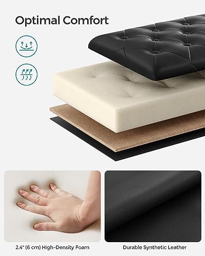SONGMICS Storage Ottoman, 46.5 Inches Bedroom Bench, Solid Wood Legs