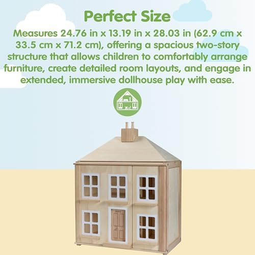 PlanToys® Green Wooden Dollhouse with Solar Panel, Wind Turbine & Furniture | recycling system, eco-friendly doll house, sustainable pretend play, kids, girls, environmental learning gift for boys