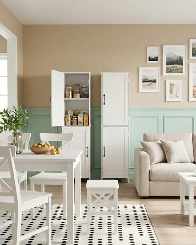 Tall Bathroom Storage Cabinet, Freestanding Bathroom Cabinet with 2 Doors & Adjustable Shelves, Floor Cabinet for Living Room, Kitchen, White