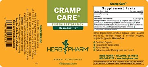 Herb Pharm Cramp Care Liquid Herbal Extract Drops to Support a Healthy Menstrual Cycle, 4 Oz