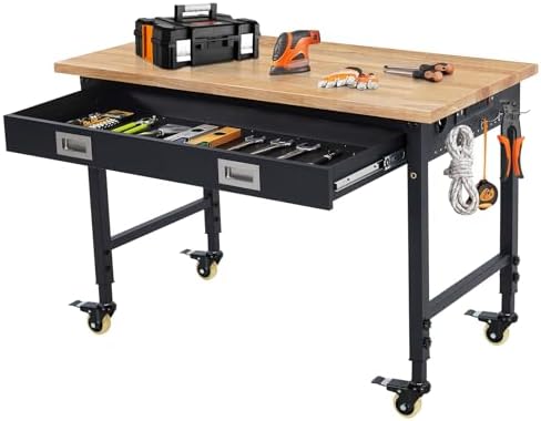 48" Adjustable Workbench, Heavy Duty Workstation with Drawer Storage, 2000LB Load Capacity