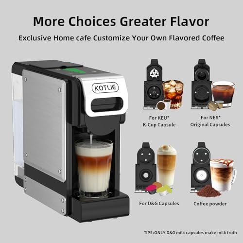 KOTLIE 19 Bar Single Serve Coffee Maker for K*cup, Nes Original, Dol*e Gusto, and Grounds, 34 Oz Reservoir with 7 Water Flow Settings, Ideal for Homes