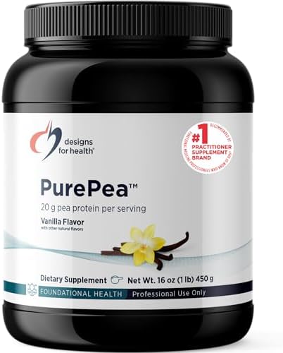 Designs for Health PurePea - 20g Vegan Pea Protein, Non-GMO Natural Drink Mix Powder Supplement, Vanilla (15 Servings / 450g)