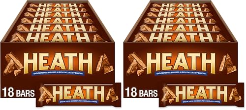 HEATH Chocolatey English Toffee Candy Bars, 1.4 oz, 18 ct | Crunchy English Toffee Bars Covered in Chocolatey Coating, Kosher and Individually Wrapped for Parties and Sharing, 18 ct