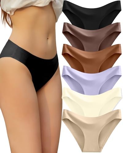 FINETOO 6 Pack Women’s Seamless Hipster Underwear No Show Panties Invisibles Briefs Soft Stretch Bikini Underwears XS-XL