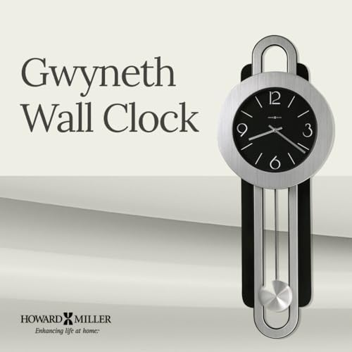 Howard Miller Gwyneth Wall Clock – Black Dial, Arabic Numerals, Quartz Movement, Silver Pendulum Bob, Brushed Nickel & Satin-Black Finish