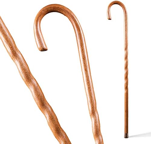 Brazos Handcrafted Wood Walking Cane, Twisted Oak, Crook Style Handle, for Men & Women, Made in The USA, 37"