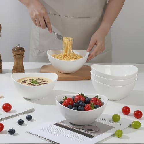Samsle 19 Ounces Ceramic Serving Bowls, Sturdy Porcelain White Oval Salad Bowls, Stackable Food Server Fruit Display Dishes for Party Dinner