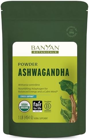 Banyan Botanicals Ashwagandha Powder – Organic Ashwagandha Root – Renowned Herbal Adaptogen for Natural Energy Support and Stress Support* – 1/2lb – Non-GMO Sustainably Sourced Vegan