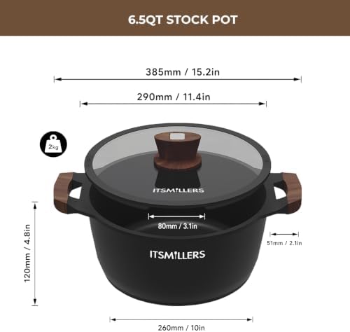 ITSMILLERS Nonstick Stock Pot, 6.5 Qt Soup Stock Pot with Strainer Lid, Induction Cooking Pot with Visible Lid for Pasta, Spaghetti