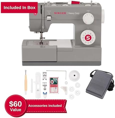 SINGER® 4432 (Grey) High Speed Heavy Duty Sewing Machine + Accessory Kit | 32 stitches deliver 110 applications, 50% more power for thick fabrics, 1100 per minute capacity, 1-step buttonhole design