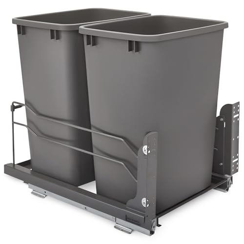 Rev-A-Shelf Double Pullout Trash Can w/Soft-Close Slides, 14.5" Min Opening | Large Capacity Garbage/ Recycling Waste Bins for Under Kitchen Cabinets, Heavy Gauge Wire Construction, 53WC-1835SCDM-217