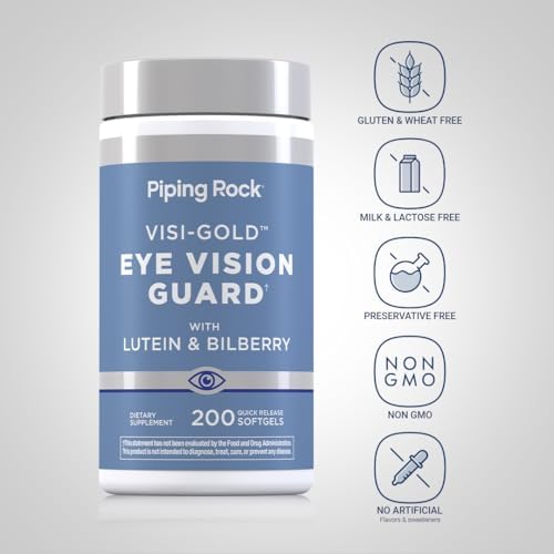 Piping Rock Lutein and Zeaxanthin Supplements | 200 Softgels | with Bilberry Extract | Eye Vision Vitamin | Non-GMO, Gluten Free