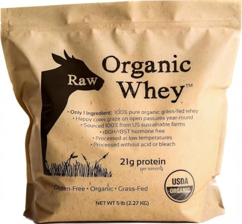 Raw Organic Whey Protein Powder, Grass Fed, Unflavored – 1 Ingredient, No Additives or Fillers, Undenatured, Made in USA, 5 lb