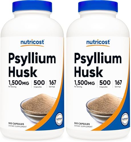 Nutricost Psyllium Husk 1500mg, 500 Capsules, Gluten Free, GMO-Free