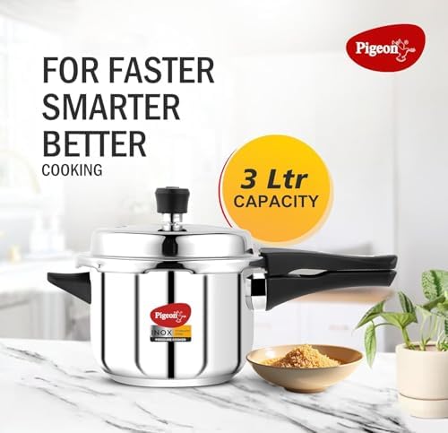 Pigeon Pressure Cooker - 3 Quart - Inox Stainless Steel Outer Lid Induction Base - Cook delicious food in less time: soups, rice, legumes