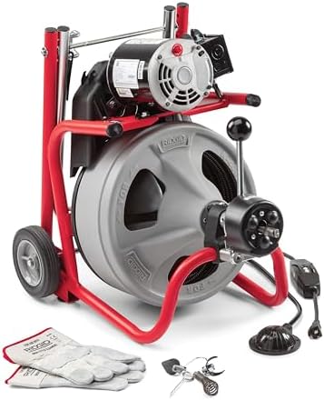 RIDGID 26998 Model K-400 Drain Cleaning 120-Volt Drum Machine Kit with C-45IW 1/2" x 75' Cable, White, Black, Red