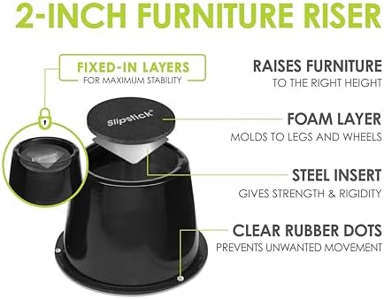 Slipstick CB672 Premium 3 Inch Bed Risers/Furniture Raisers with Steel Reinforced Caster Wheel Holder Top, Lifts Height 3" (4 Pack) Supports 2