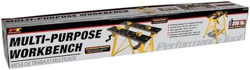 Performance Tool W54025 Portable Folding Workbench and Vise | 200 lb capacity folding work table. Printed grid