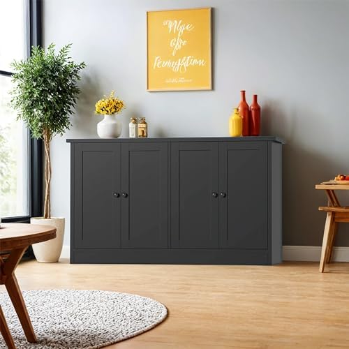 holzart White Buffet Cabinet with Storage, 49" Modern Kitchen Sideboard with 4 Doors & Adjustable Shelves, Wood Coffee Bar Cabinet Console Table for Dining Room, Living Room, Entryway