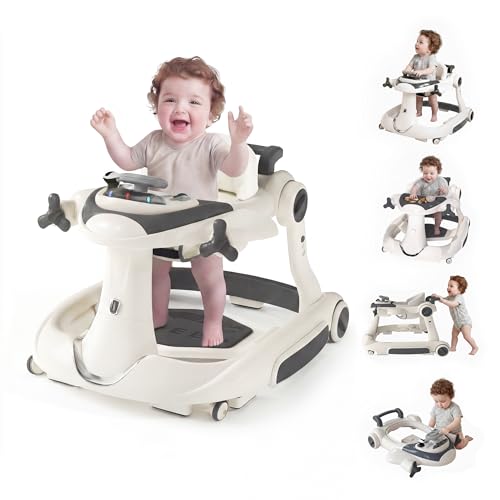 7 in 1 Foldable Baby Walker, Rock/Push Mode/Activity Center, Green | Adjustable Height & Speed, Music, Lights, Footrest, Detachable Play Toy Panel, Walker with Wheels for Infants 7-18 Months
