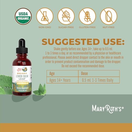 MARYRUTH'S Organic Lemon Balm Leaf Liquid Extract, Mood Support, 1 Fl Oz