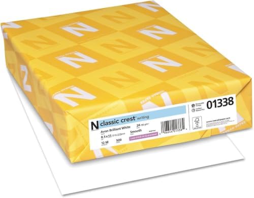 Neenah Paper 01338 CLASSIC CREST Writing Paper, 24lb, 93 Bright, 8 1/2 x 11, Avon White, 500 Sheets