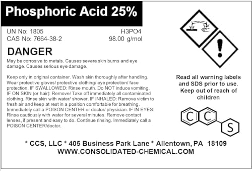 Phosphoric Acid 25% - Tamper-Evident Sealed Bottle - 1 Liter (32 Fl Oz)