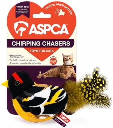 ASPCA Chirping Bird Cat Toy – Catnip-Infused Plush Bird Toy with Realistic Sound, Interactive Cat Toy for Indoor Cats, Encourages Pouncing, Batting & Natural Hunting Play