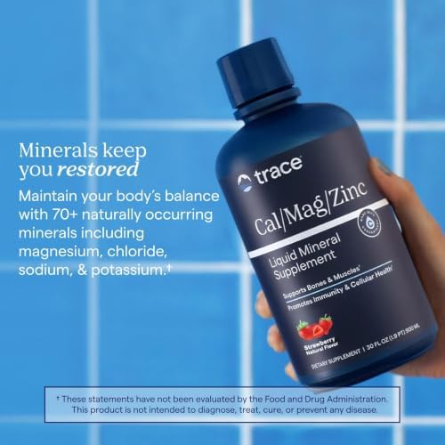 Trace Minerals Liquid Cal Mag Zinc with Vitamin D3, 16 fl oz, Pina Colada | Ionic trace minerals for absorption, Bone, muscle, and connective tissue health, 1-2 tbsp daily, Refrigerate after opening