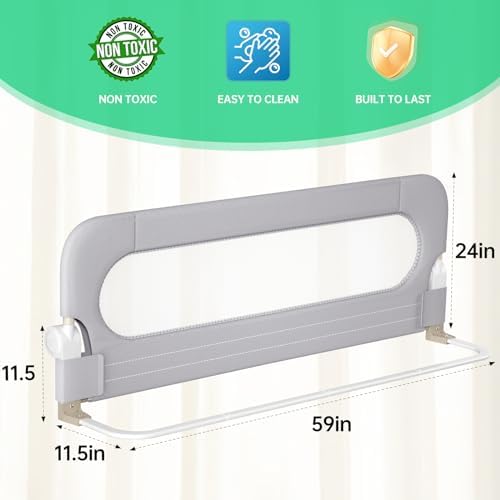 UPGOGO Folding Bed Rail for Toddlers, White, 71" L x 23.6" H | U-shaped base，Reinforced Anchors, Built-in Sponge , Secure lock