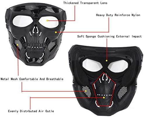 Tactical Mask Protective Full Face Clear Goggle Skull mask Dual Mode Wearing Design Adjustable Strap