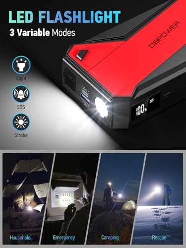 DBPOWER Peak 3000A 18000mAh Portable Car Jump Starter (up to 8.0L Gas, 6.0L Diesel Engine) Battery Booster with Smart Charging Port, Compass