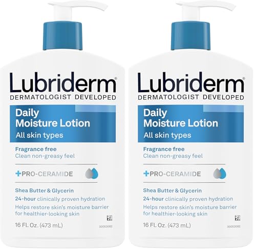 Lubriderm Daily Moisture Body Lotion, Fragrance Free, 16 fl. oz | Hydrating Face, Hand & Body Lotion + Pro-Ceramide for Sensitive Skin, 24-Hour Moisturizer with Shea Butter, Non-Greasy