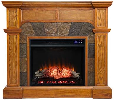 SEI Furniture Cartwright Corner Convertible Earth Tone Tile Electric Fireplace, New Mission Oak