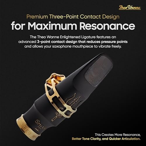 Theo Wanne Enlightened Saxophone Ligature with Premium Gold Finish for Soprano, Alto