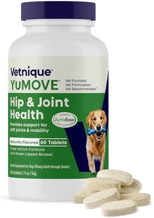 YuMOVE Dog Hip & Joint Supplement, Regular Strength 60 Chewable Tablets | ActivEase Green Lipped Mussel, Glucosamine for Dogs, Hyaluronic Acid & Omega 3 Joint Supplement, NASC Certified