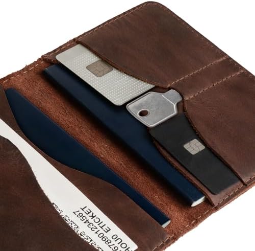 Hide & Drink, Double Passport Cover with Slots for Bills and Keys, Rustic Case, ID Organizer, Full Grain Leather, Handmade Accessories, Bourbon Brown