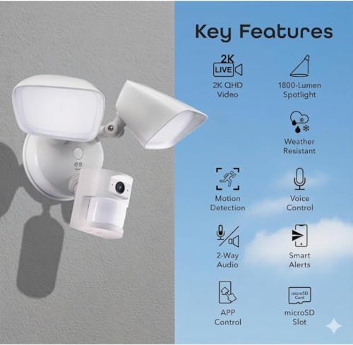 Geeni Lighthawk Smart Floodlight Camera, 3MP Ultra-HD Video, 1800 Lumens | Motion-activated light, two-way audio, built-in siren, hardwired outdoor