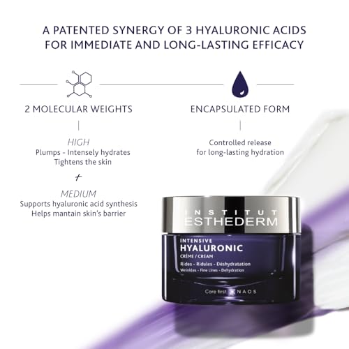 Institut Esthederm Intensive Hyaluronic Cream, Face Cream for Wrinkles, Fine Lines, and Dehydrated Skin, Face