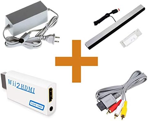 4 in 1 Wii Replacement Cables Set - AC Power Adapter, Wii to HDMI Converter, Wired Motion Sensor Bar and Composite AV Cable