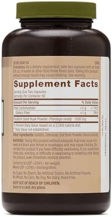 GNC Natural Brand Psyllium Seed Husk 500mg, Supports Digestive Health, 180 Capsules